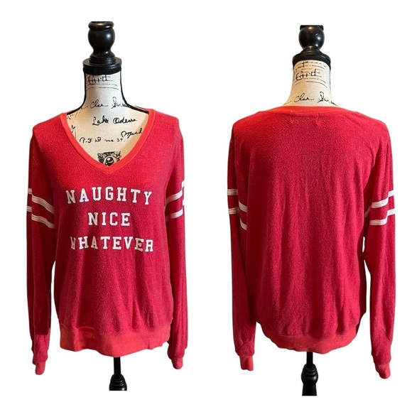 Wildfox Naughty Nice Whatever Baggy Beach Jumper Shirt Red Stripe Size Medium - Picture 13 of 13